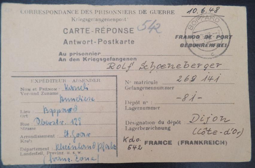 POW post card German POW in French POW camp