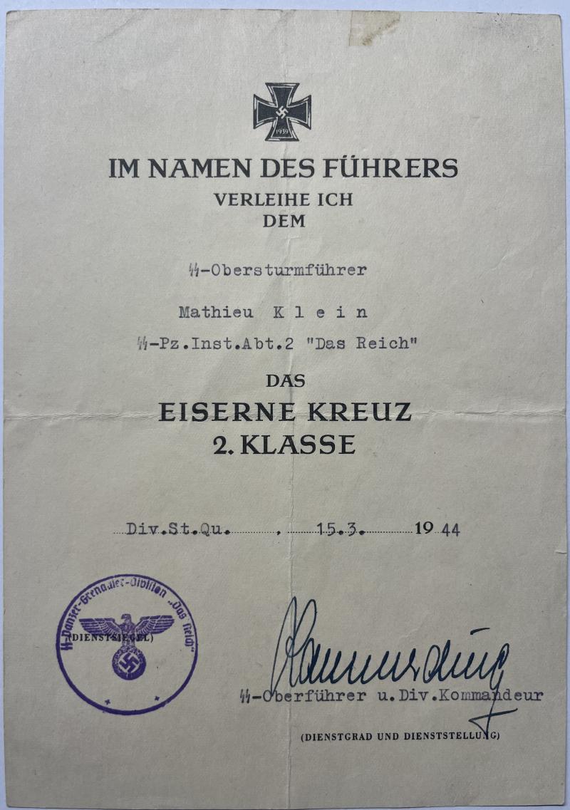 Kurland Docs Waffen Ss Citation Ss Pz Gren Div Das Reich Klein