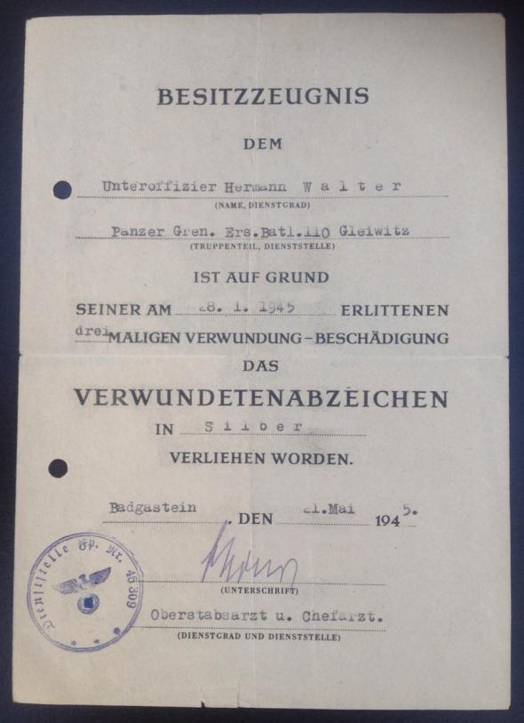 Single document: Verwundeten Abz. Silber - Walter