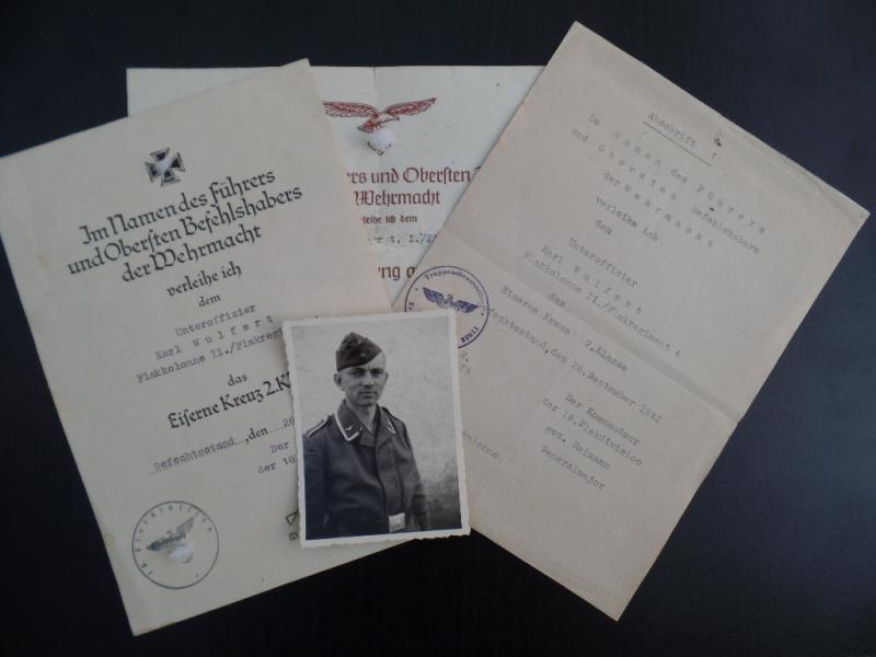 Award-document set WH (Luftwaffe) - Flakrgt. 4 / 18. Flak Div.- Wulfert