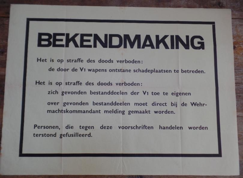Notification (poster) dealing with a German warning for the V-1 weapons