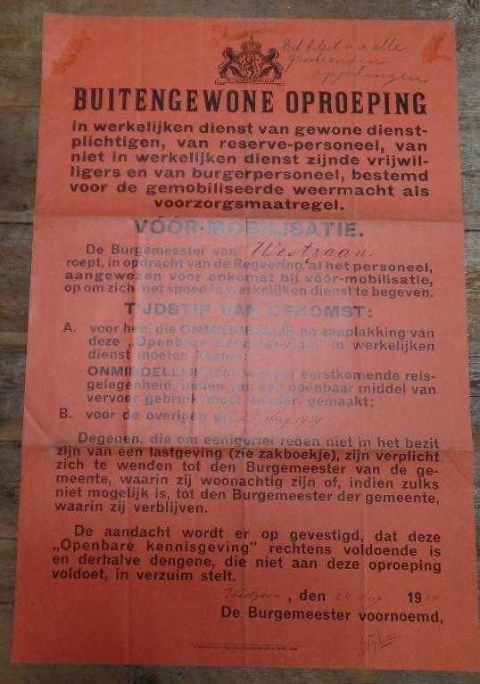 Announcement poster-Mobilisation Dutch armed forces-1939