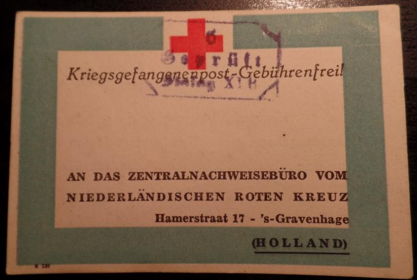 Kriegsgefangenenpost certificate of receipt Stalag 11B