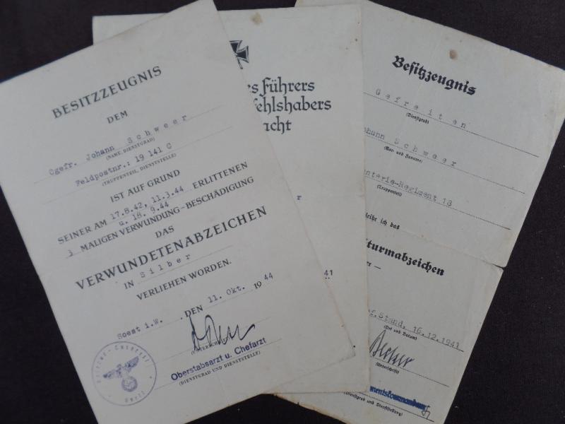 Award document grouping WH (Heer) 6.Inf.Div.- Schweer