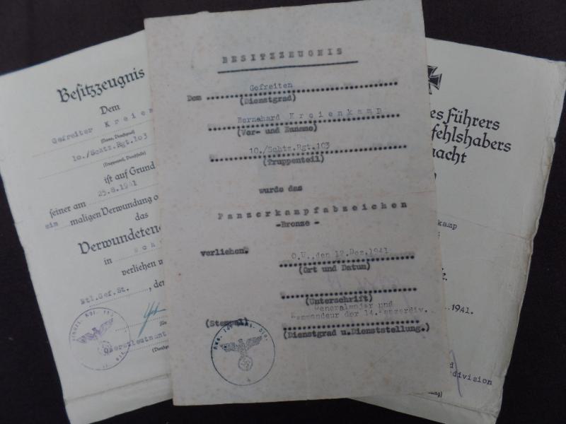 Award document grouping WH (Heer) - 14.Pz.Div.- Kreienkamp