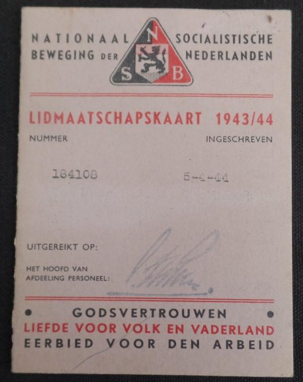 Membership card NSB (Nationaal Socialistische Beweging) 1943/44