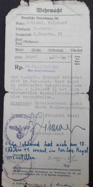 Medical ordinance  Kampfgeschwader VI -  Wesel - Johland 