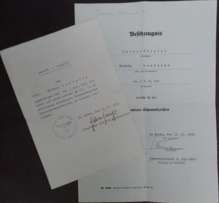  Award document set WH (Heer) -  58.Inf.Div. - Landwehr