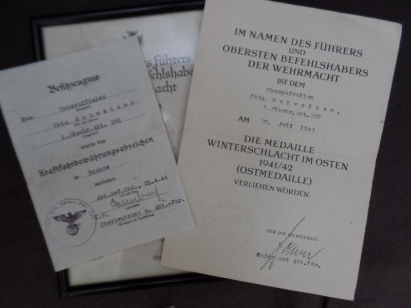  Award document grouping WH (Heer) -  260.Inf.Div. - Schweizer