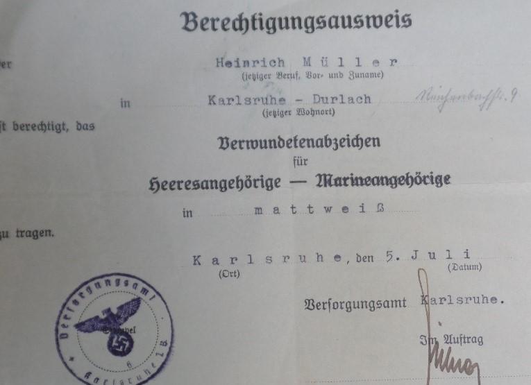 Certificate / document WH (Heer) -  Müller