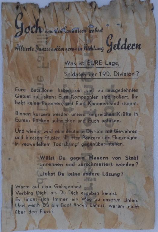 Propaganda leaflet --190.Inf.Div. - Goch / Reichswald