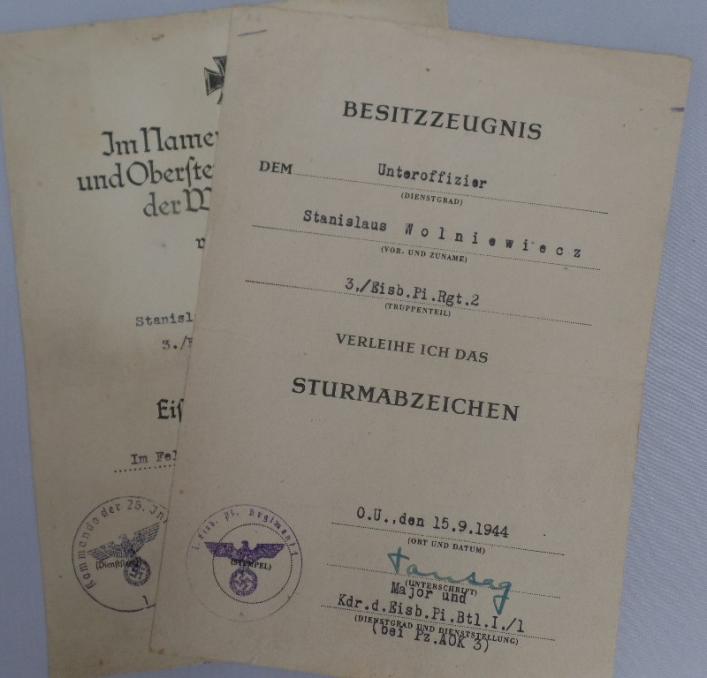 Award document set WH (Heer) - 26.Inf.Div. -  Wolniewiecz