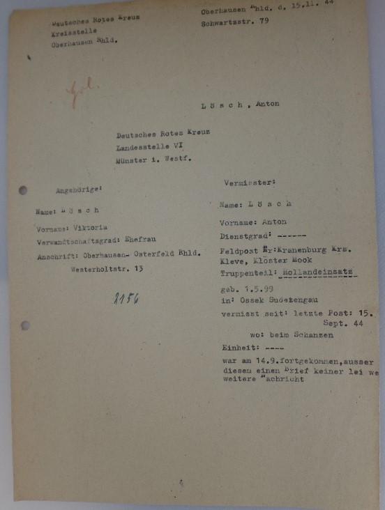 Missing report D.R.K. (German Red Cross) - 