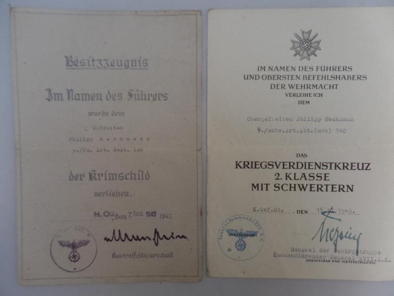 Award document set WH (Heer) - 22.Pz.Div. - Heckmann