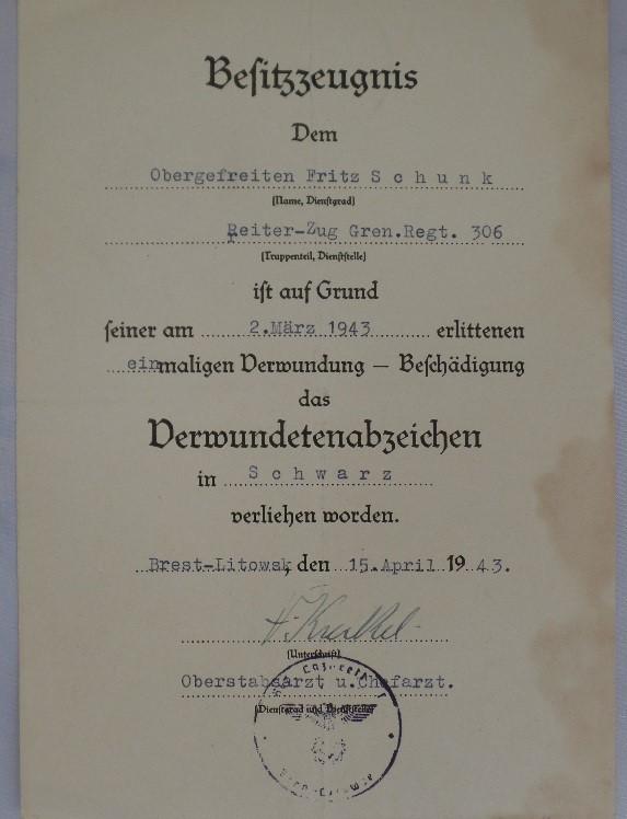 Single citation WH (Heer) - 211. Infanterie-Division - Sperrgruppe Eckhardt - Schunk