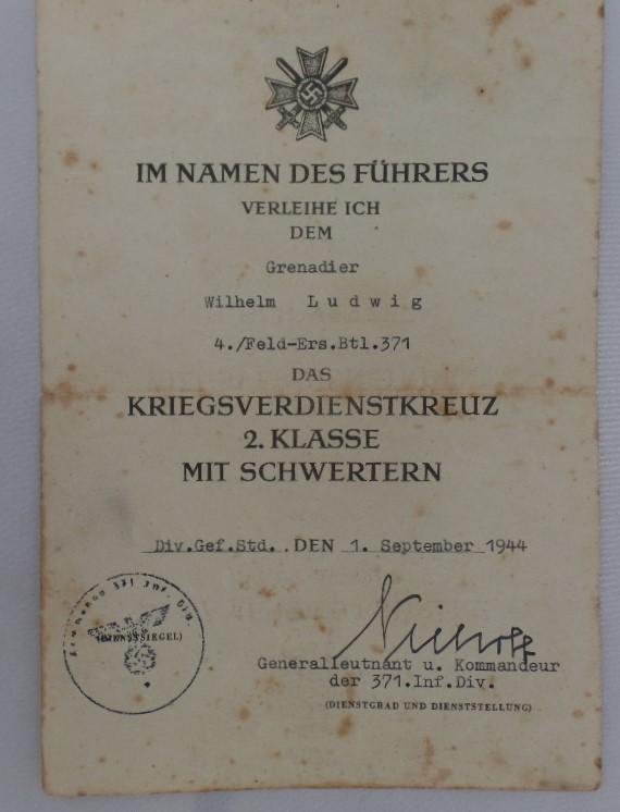 Single award document WH (Heer) - 371.Inf.Div. - Ludwig