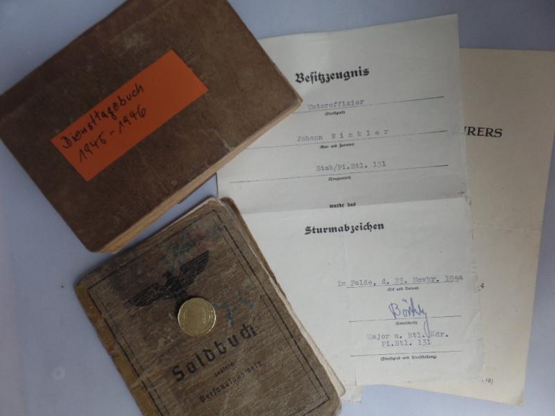 Soldbuch /citation/diary grouping WH (Heer) - 131.Inf.Div. - Winkler