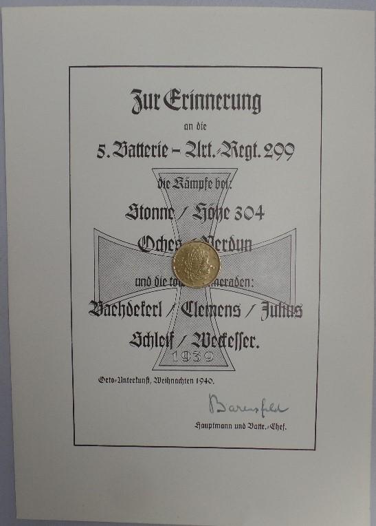 Commemorative certificate - WH (Heer) - 299.Inf.Div. - France