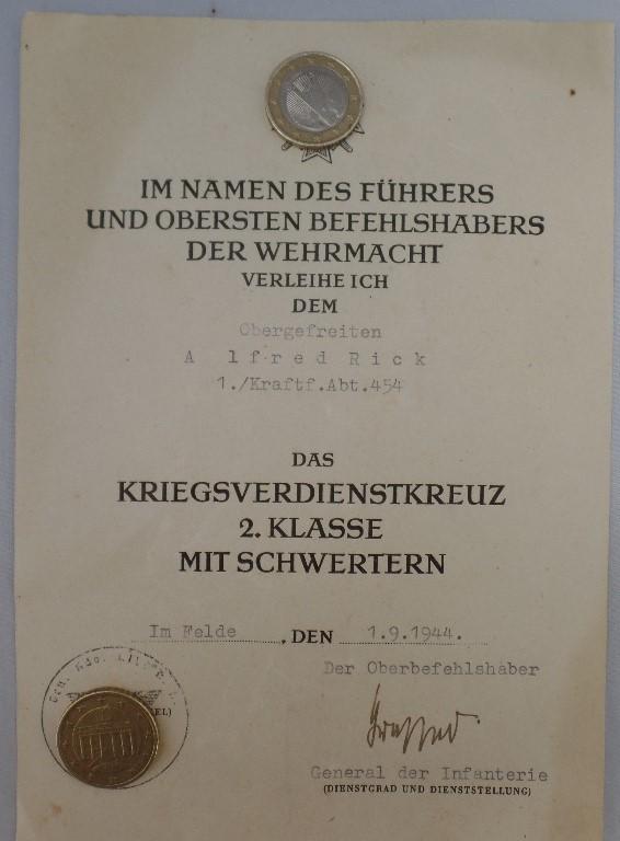 Citation - WH (Heer) - XXVI.Armeekorps - Rick