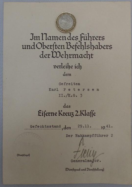 Citation - Luftwaffe - K.G.3 - Petersen