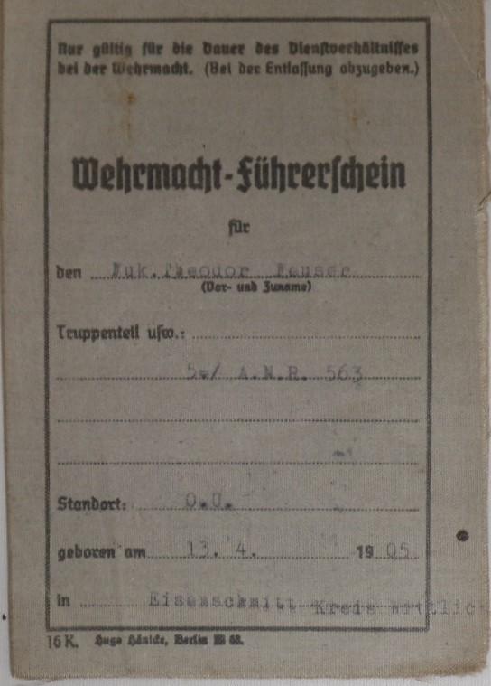 Wehrmacht-Führerschein (army drivers-license) - WH (Heer) - 