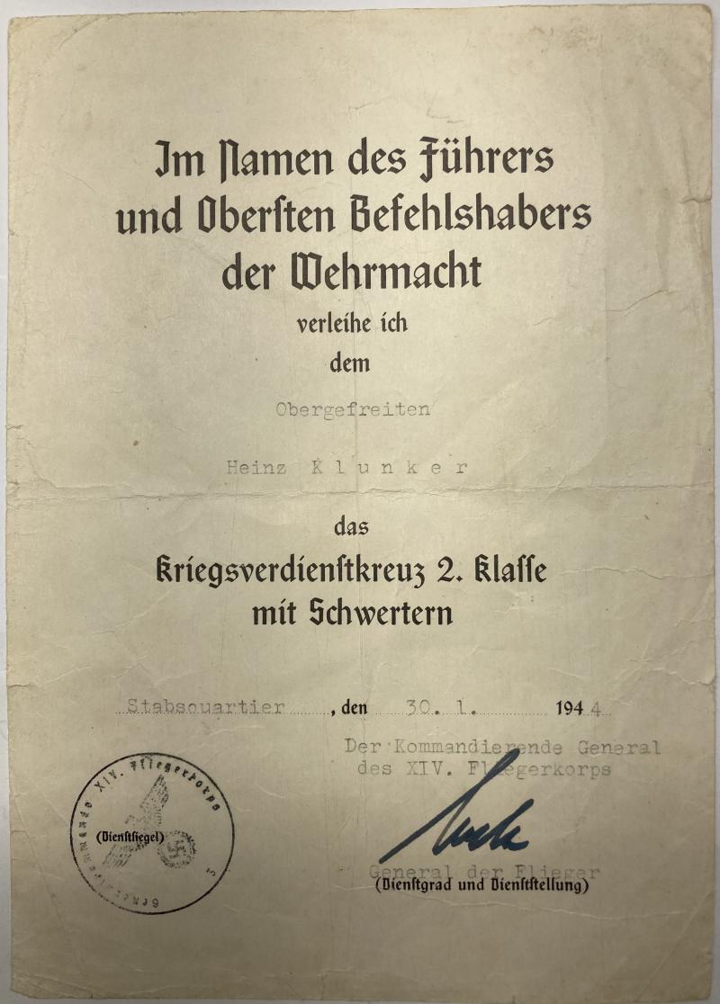 Citation - Luftwaffe - XIV.Fliegerkorps - Klunker