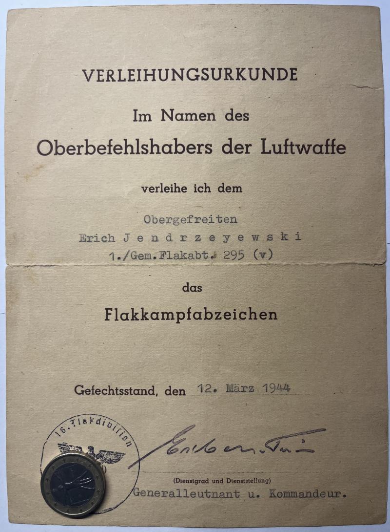 Citation - Luftwaffe - 16.Flak Div. - Jendrzeyewski