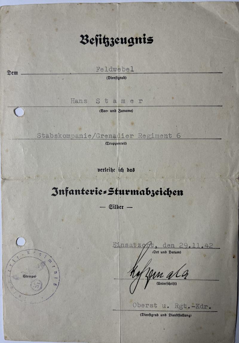 Kurland Docs | Citation grouping - WH (Heer) - 6.Inf.Div. - Stamer