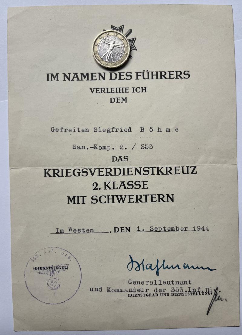 Citation -  WH (Heer) - 353.Inf.Div./ - Böhme