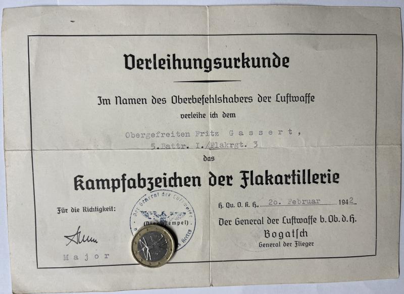 Citation - Luftwaffe - Flak Rgt.3 - Gassert