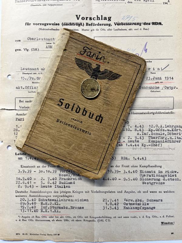 Soldbuch  WH (Heer) - 36.Inf.Div./ 15.Pz.Gren.Div.  - Farin