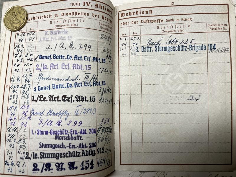 Wehrpass - WH (Heer) - Stug.Brigade 184 - Dussmann