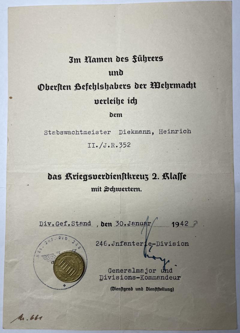 Citation  -  WH (Heer) -  246.Inf.Div. - Diekmann