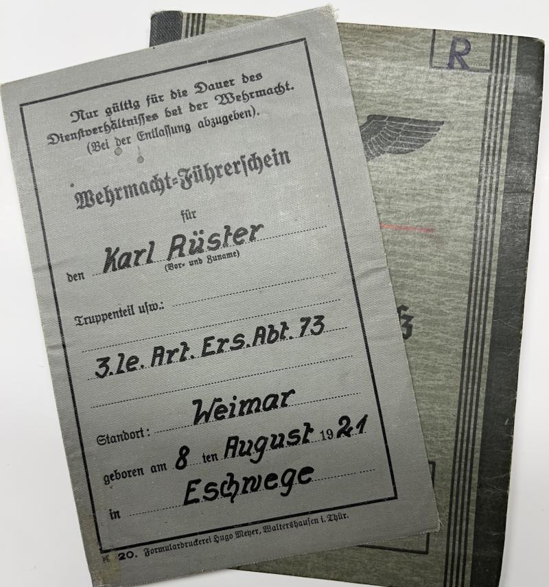 Wehrpass/drivers-license -  WH (Heer) -  21.Pz.Div. - DAK - Rüster