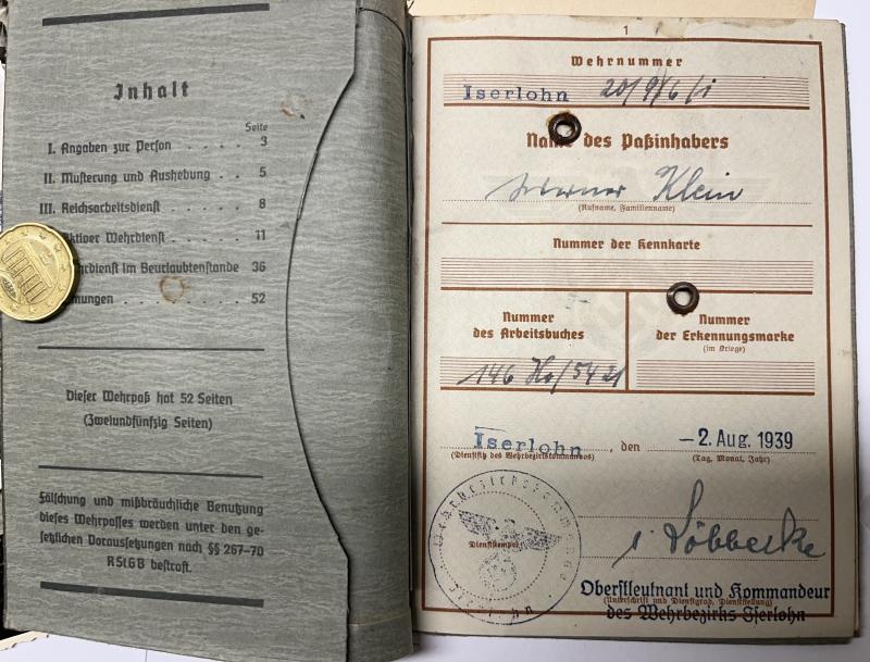 Wehrpass - Luftwaffe - 15.Feld Div. - Klein