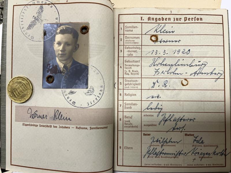 Wehrpass - Luftwaffe - 15.Feld Div. - Klein