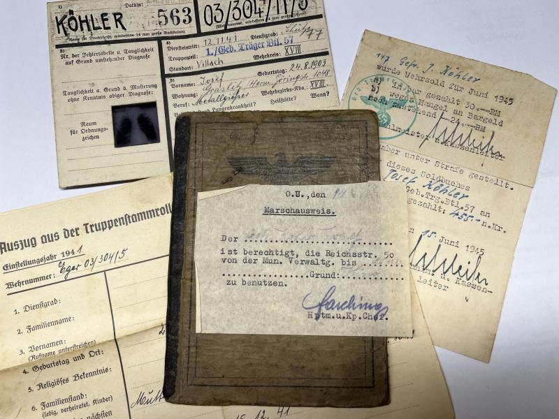 Soldbuch  WH (Heer) -  Geb.Träger Btl.57/270.Inf.Div. - Köhler