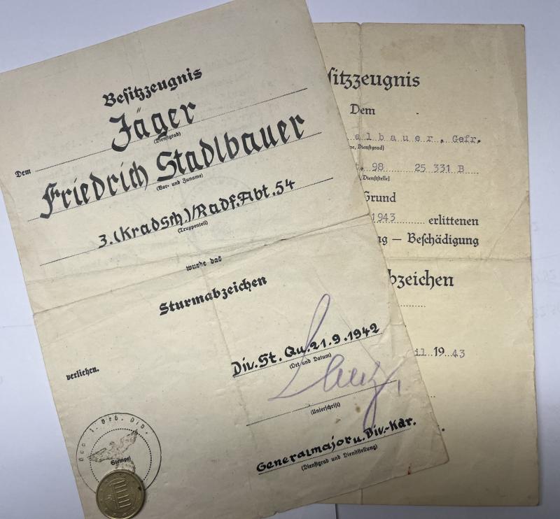 Citation set -  WH (Heer) -  1.Geb.Div. - Stadlbauer