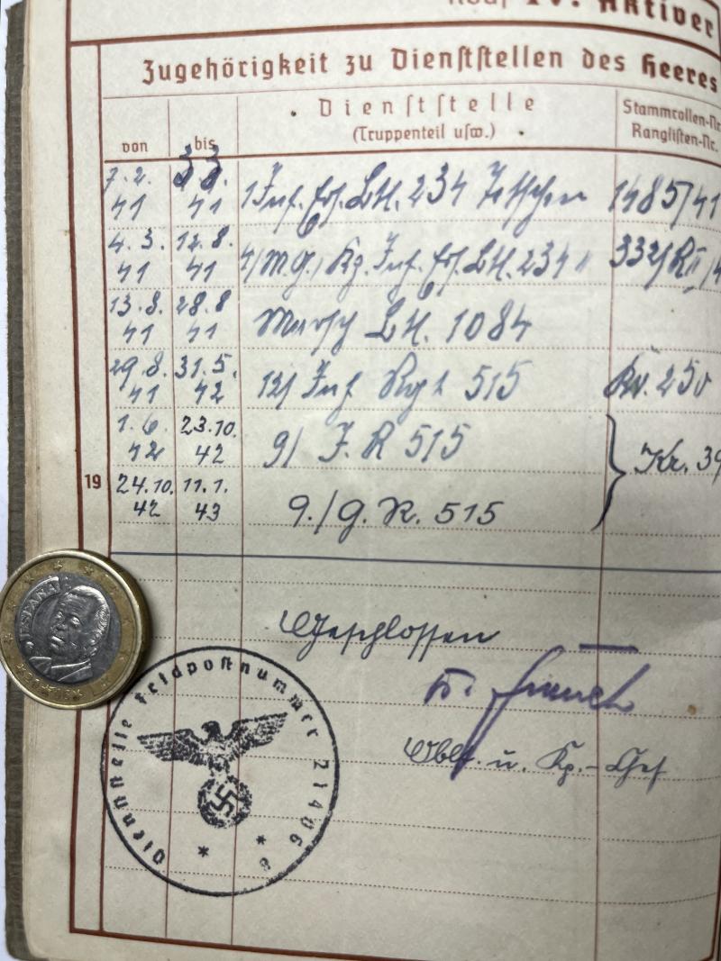 Wehrpass -  WH (Heer) - 294 inf.Div.(mot) - Vogl