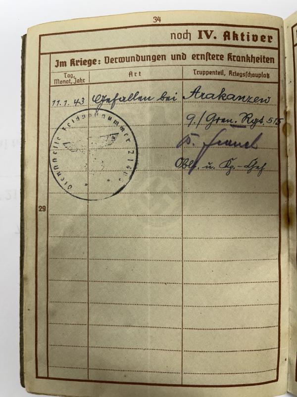 Wehrpass -  WH (Heer) - 294 inf.Div.(mot) - Vogl