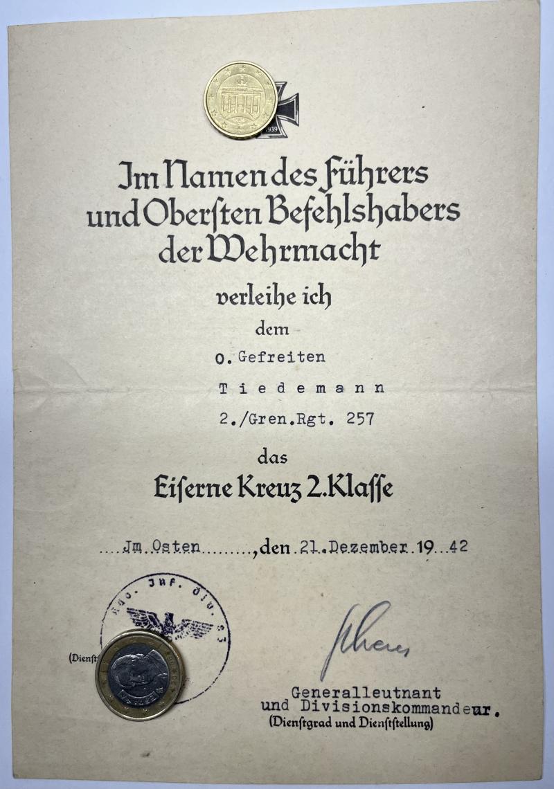 Citation  -  WH (Heer) -  83.Inf.Div. - Tiedemann