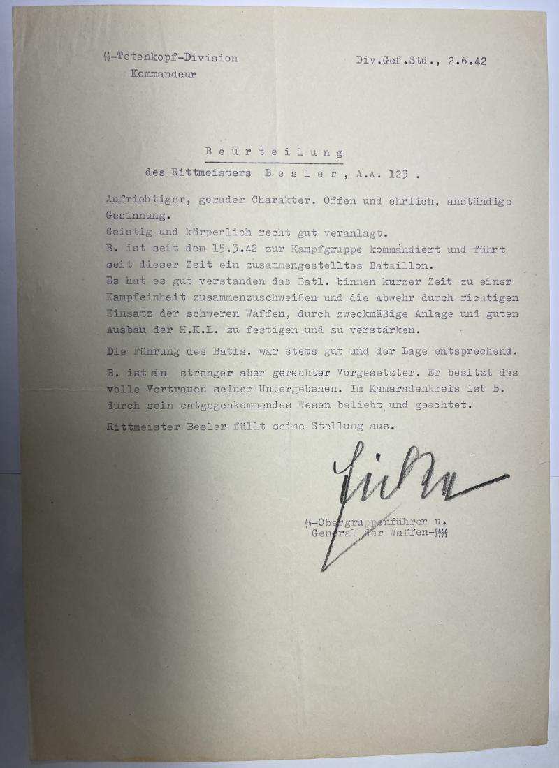 Theodor Eicke signed document - 