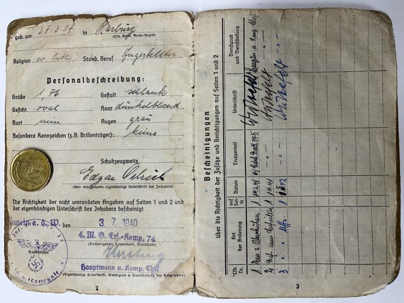 Soldbuch WH (Heer) - Sich.Rgt.197 - Bordeaux - Oelrich