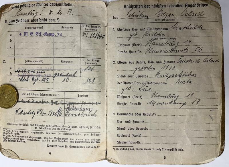 Soldbuch WH (Heer) - Sich.Rgt.197 - Bordeaux - Oelrich