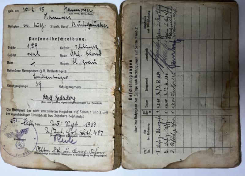 Wehrpass/Soldbuch/Arbeitsbuch - 181.Inf.Div. - Bielenberg