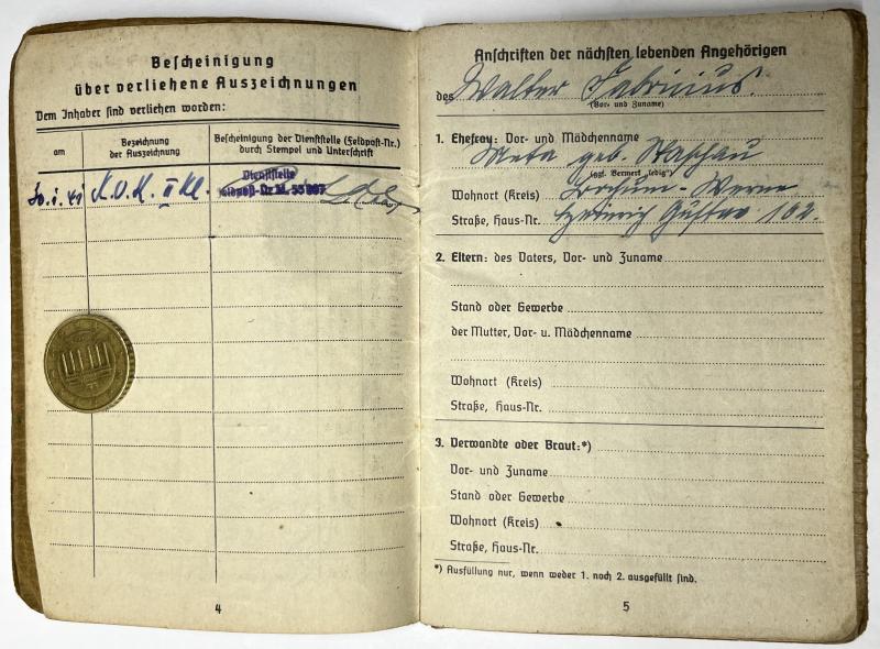 Soldbuch - KM - 10.Minensuchflottille - St.Nazaire - Fabricius