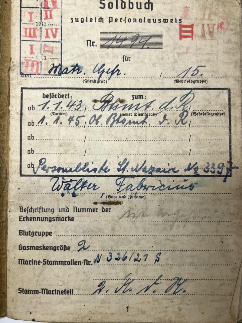 Soldbuch - KM - 10.Minensuchflottille - St.Nazaire - Fabricius