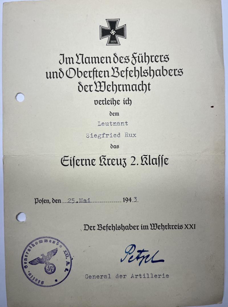 Soldbuch/citations - WH (Heer) - 709.Inf.Div. - D-Day - Rux