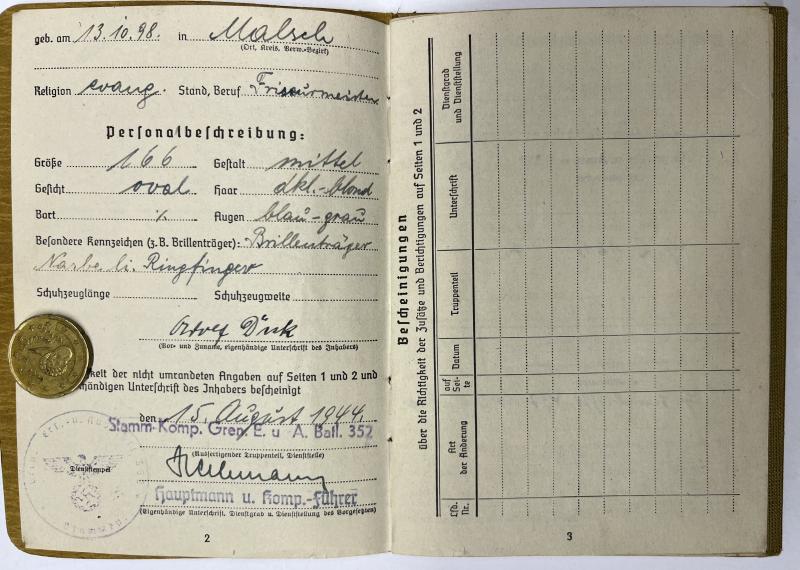 Soldbuch - WH (Heer) - 462.Inf.Div./462.V.G.D. - Metz - Deck