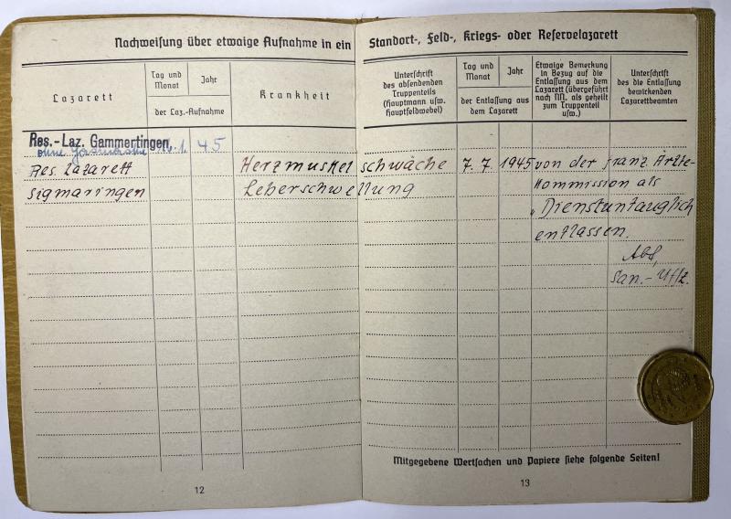 Soldbuch - WH (Heer) - 462.Inf.Div./462.V.G.D. - Metz - Deck